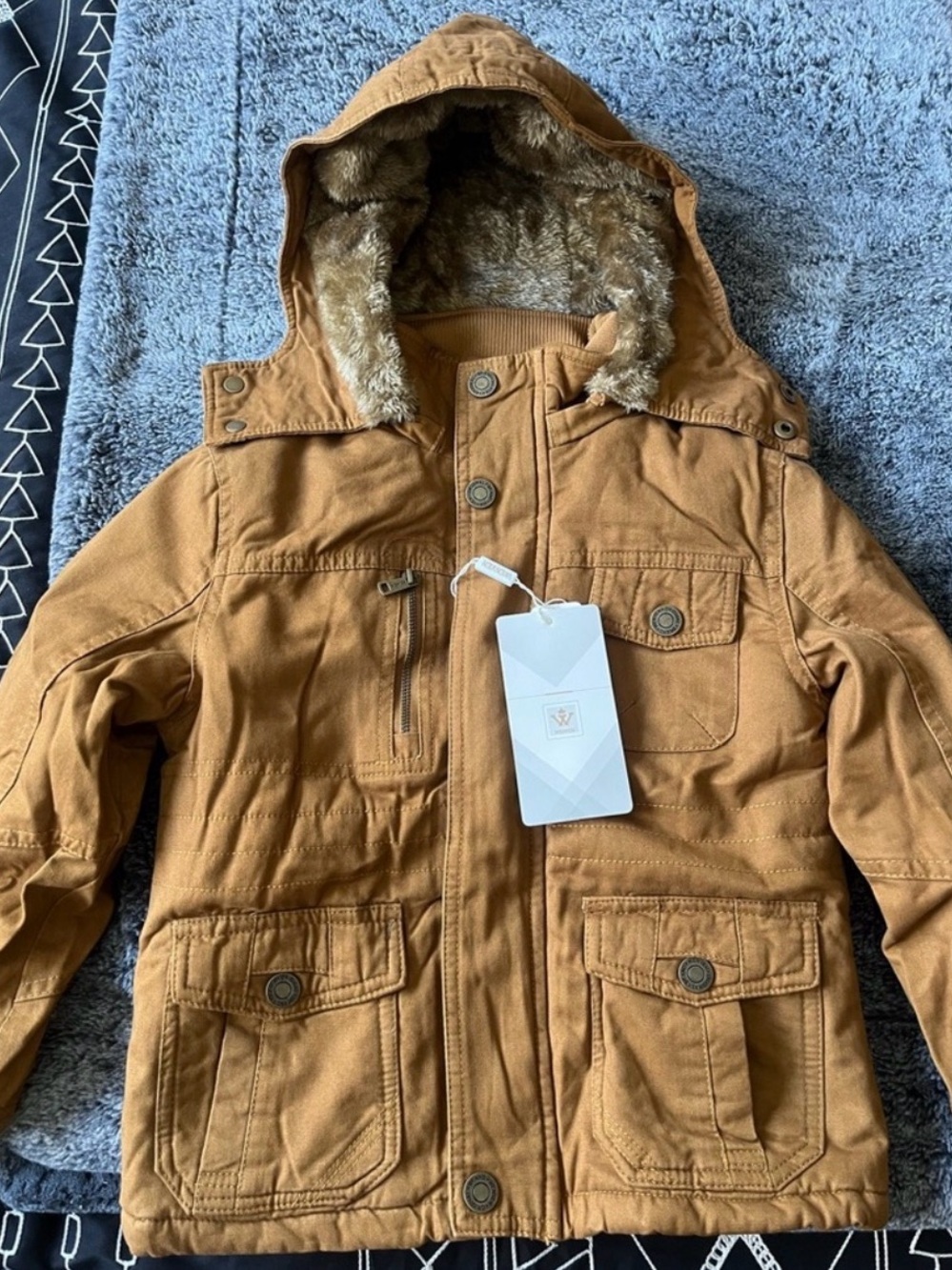 WEN Kids Hooded Puffer Jacket in Brown with Faux Fur Lining